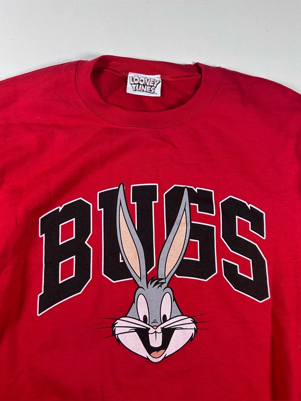 Looney Tunes Sweatshirt Mens L Bugs Bunny Crewneck Red Fleece Made UK BOOHOOMAN